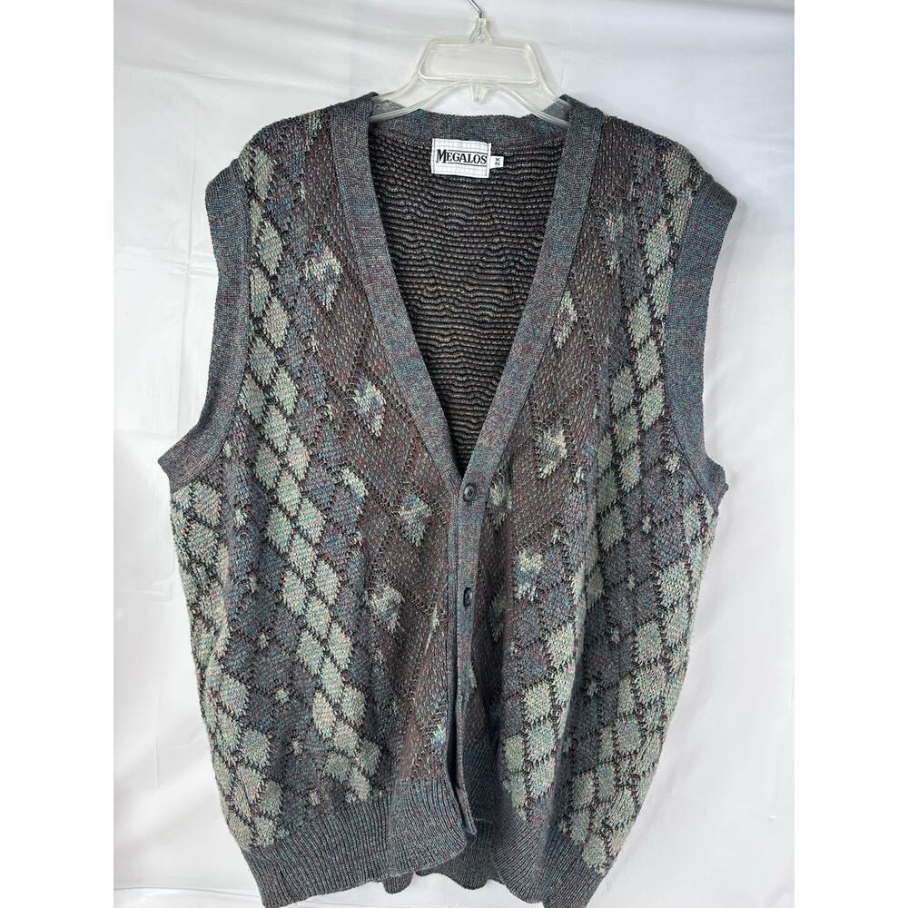 Vintage Megalos Argyle Sweater Vest Size 2X Grandpa 80’s 90’s Teacher Golf